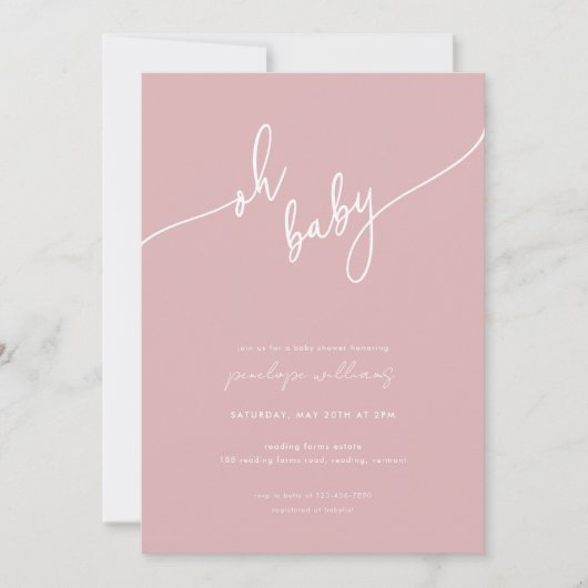Invitation Boho Blush Baby shower rose (Devant)