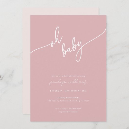 Invitation Boho Blush Baby shower rose (Devant / Derrière)