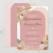 Invitation Boho Blush Beige séché Rose Floral Quinceanera (Devant / Derrière)