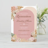 Invitation Boho Blush Beige séché Rose Floral Quinceanera (Debout devant)