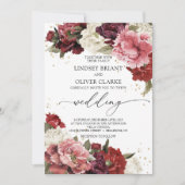 Invitation Boho Blush bourgogne mauve rose pivoines fleurs (Devant)