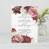 Invitation Boho Blush bourgogne mauve rose pivoines fleurs (Debout devant)
