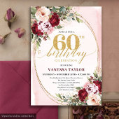 Invitation Boho Blush Burgundy Gold Roses 60th Birthday