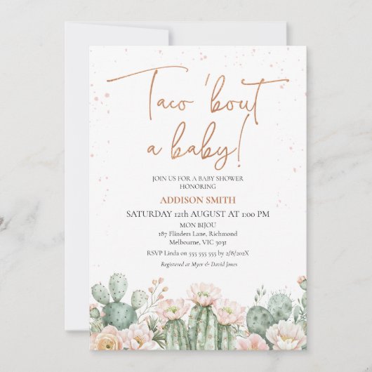 Invitation Boho Blush Cactus Taco à propos d'un bébé (Devant)