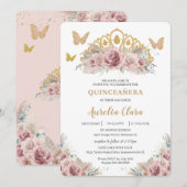 Invitation Boho Blush Dusty Rose Floral Pampas Quinceañera (Devant / Derrière)