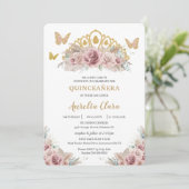 Invitation Boho Blush Dusty Rose Floral Pampas Quinceañera (Debout devant)
