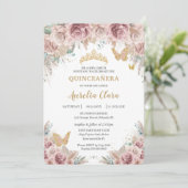 Invitation Boho Blush Dusty Rose Floral Pampas Quinceañera (Debout devant)
