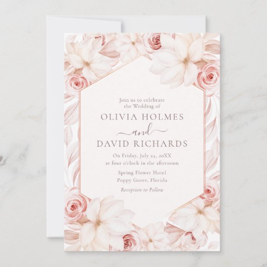 Invitation Boho Blush et Mariage floral rose pâle (Devant)