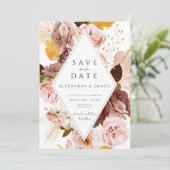 Invitation Boho Blush et pampas Rose enregistrer la date (Debout devant)