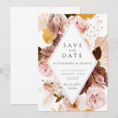 Invitation Boho Blush et pampas Rose enregistrer la date (Devant / Derrière)