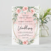 Invitation Boho blush et verdure et faux or oval (Debout devant)