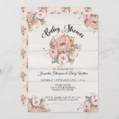 Invitation BOHO Blush Fall Floral Aquarelle Bois rustique Béb (Devant / Derrière)