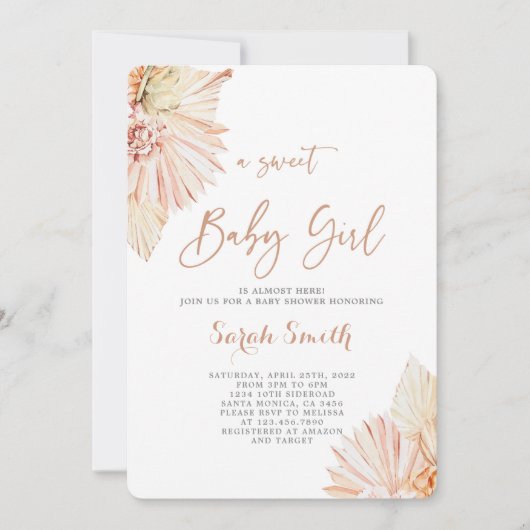 Invitation Boho Blush fille Baby shower (Devant)