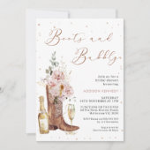 Invitation Boho Blush Floral Botté Boot Bubbly Fête des marié (Devant)