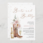 Invitation Boho Blush Floral Botté Boot Bubbly Fête des marié (Devant / Derrière)