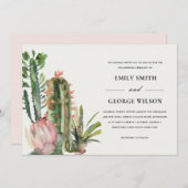 INVITATION BOHO BLUSH FLORAL DESERT CACTI FOLIAGE MARIAGE (Devant / Derrière)