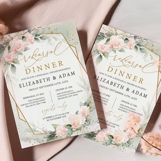 Invitation Boho blush floral et eucalyptus cadre or
