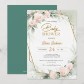 Invitation Boho Blush Floral Eucalyptus Cadre Baby shower (Devant / Derrière)