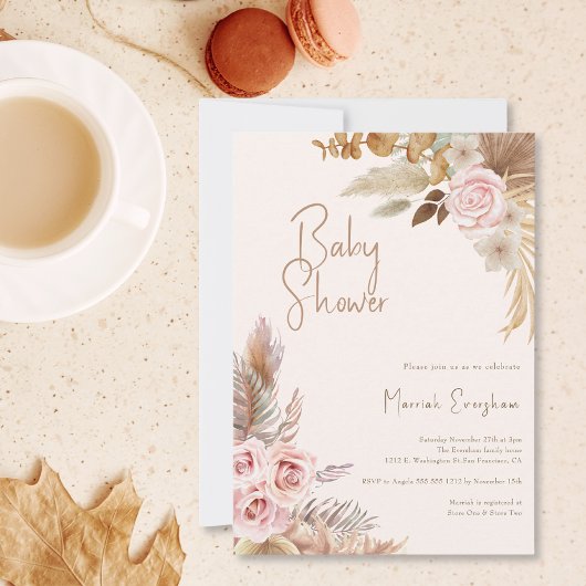 Invitation Boho Blush Floral Fall Girl Baby shower