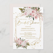 Invitation Boho Blush Floral Fête des mariées géométrique (Devant / Derrière)