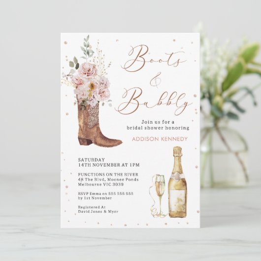 Invitation Boho Blush Floral Verre Boot Fête des mariées de b (Debout devant)
