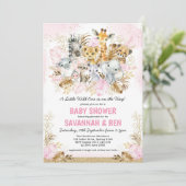 Invitation Boho Blush Gold Safari Animaux Baby shower fille (Debout devant)