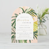 Invitation Boho Blush Green Palm Tropical Couples Douche (Debout devant)