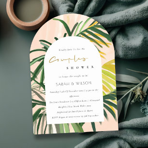 Invitation Boho Blush Green Palm Tropical Couples Douche