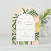 Invitation Boho Blush Green Tropical Palm Beach Anniversaire (Debout devant)