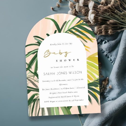 Invitation Boho Blush Green Tropical Palm Beach Baby shower