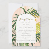 Invitation Boho Blush Green Tropical Palm Beach Baptême (Devant)