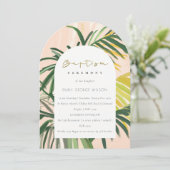 Invitation Boho Blush Green Tropical Palm Beach Baptême (Debout devant)