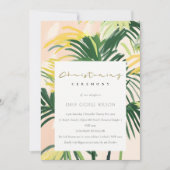Invitation Boho Blush Green Tropical Palm Beach Christening (Devant)