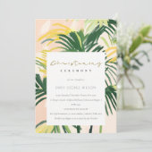 Invitation Boho Blush Green Tropical Palm Beach Christening (Debout devant)