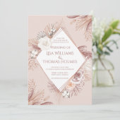 Invitation Boho Blush Herbe de la Pampa et Fleurs Séchées (Debout devant)