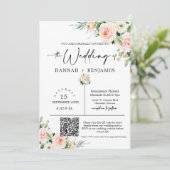 Invitation Boho Blush Mariage Moderne Minimal QR Code Photo (Debout devant)