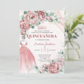 Invitation Boho blush or floral princesse robe Quinceanera (Debout devant)