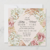 Invitation BOHO Blush Orchid Floral Pampas Palmier en laiton  (Devant)