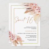 Invitation Boho Blush Pampas Grass Sweet 16 Anniversaire (Devant / Derrière)