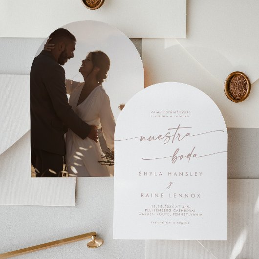 Invitation Boho Blush Pink Photo Arch Mariage espagnol