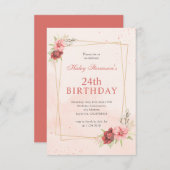 Invitation Boho Blush Pink Terracotta Floral 24e anniversaire (Devant / Derrière)
