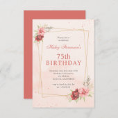 Invitation Boho Blush Pink Terracotta Floral 75e anniversaire (Devant / Derrière)
