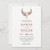 Invitation Boho Blush Red Floral Antler Skull QR Code Wedding (Devant)
