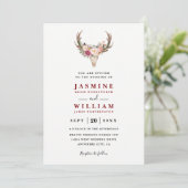 Invitation Boho Blush Red Floral Antler Skull QR Code Wedding (Debout devant)
