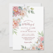 Invitation Boho Blush Rose Aquarelle Mariage Floral Invitati (Devant)