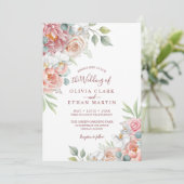 Invitation Boho Blush Rose Aquarelle Mariage Floral Invitati (Debout devant)