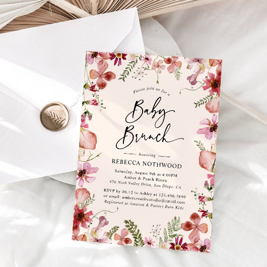 Invitation Boho Blush rose Botanique Floral Bébé Brunch