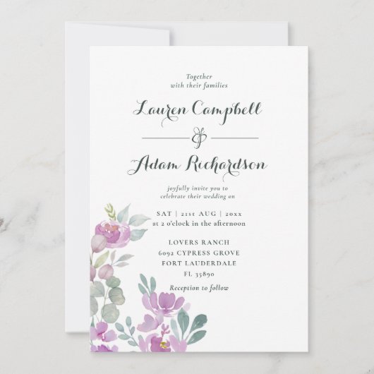Invitation Boho Blush rose Eucalyptus Mariage floral (Devant)