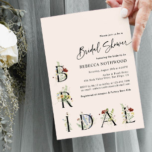 Invitation Boho Blush rose Fête des mariées Fleur sauvage min