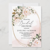 Invitation Boho Blush rose Fleurs Roses faux or oval vert (Devant)